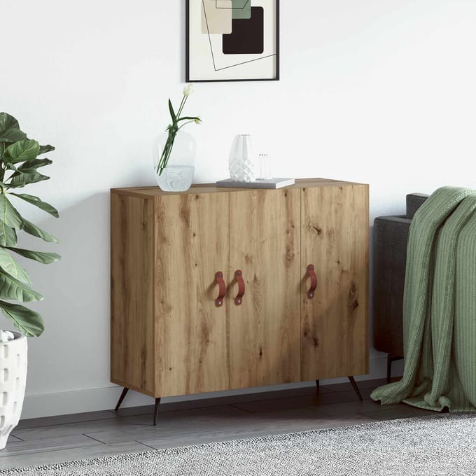 vidaXL - Dressoir - Artisan - Eiken - 89,5 - x - 34 - x - 80 - cm - Bewerkt - hout