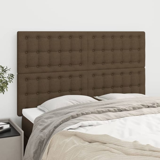 vidaXL - Hoofdbord - donkerbruin - 144x5x118/128 - cm - stof