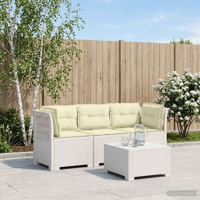 vidaXL - 3-Zits - Tu - bank - met - Kussens - Rattan - Look - PP - Wit