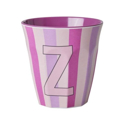 Rice melamine beker medium gestreept letter z, roze