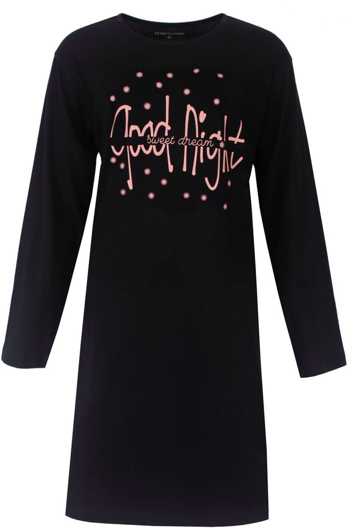 Temptation Dames Big Shirt - Lange Mouwen - Zwart - Maat S