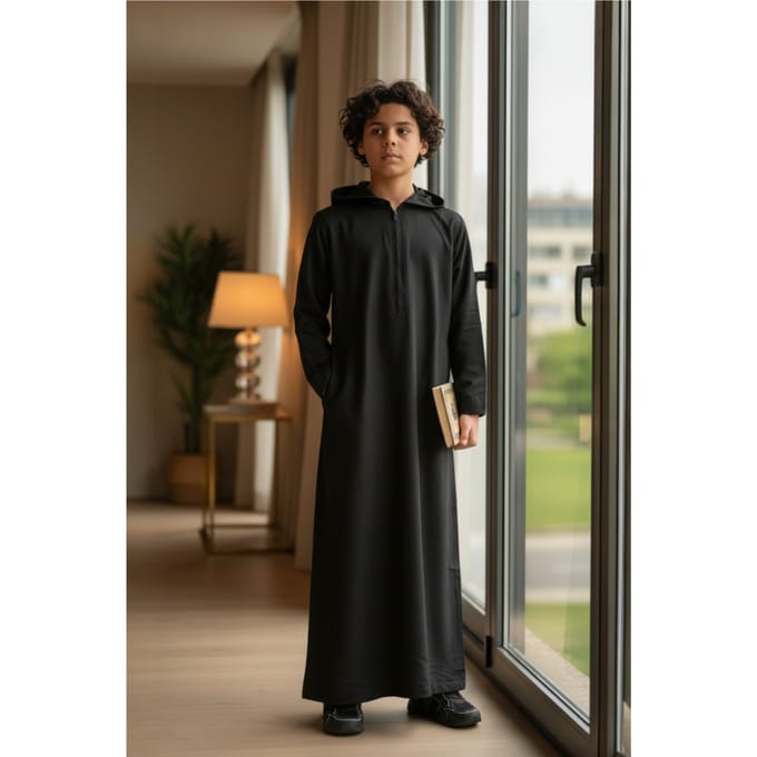 Kinderen Jongens Zwarte Capuchon Eid Marokkaanse Jubba Gewaad Ramadan Eid Thobe LFS - K-HM12
