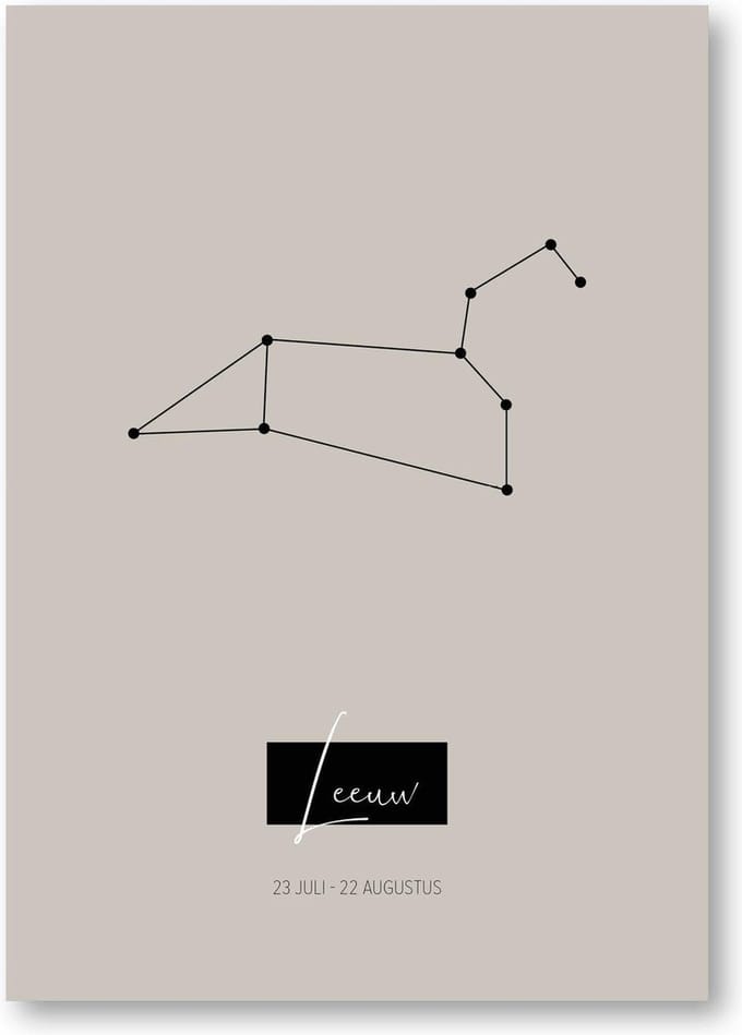 MOODZ design | Sterrenbeeldposter Leeuw | A3 formaat | warm grijs | naturel