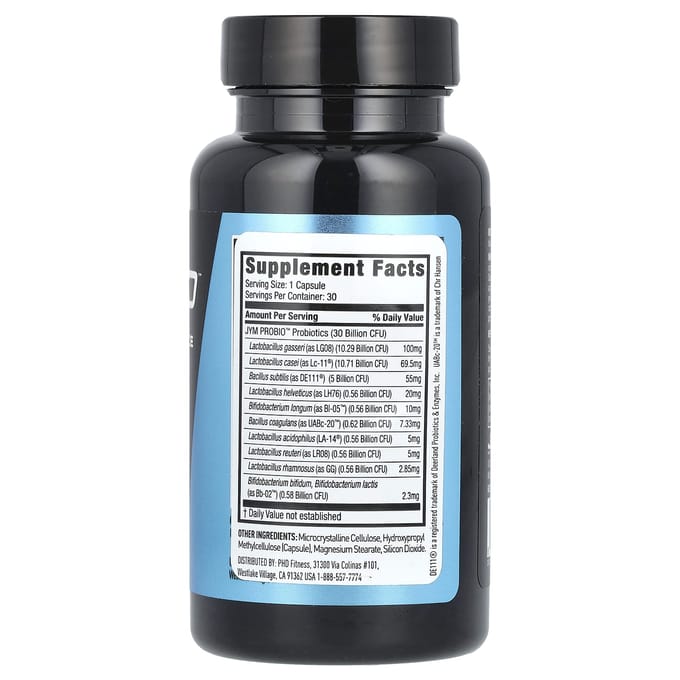 JYM Supplement Science, probiotique, probiotique améliorant la performance à l'exercice, 30 milliards d'UFC, 30 gélules végétales