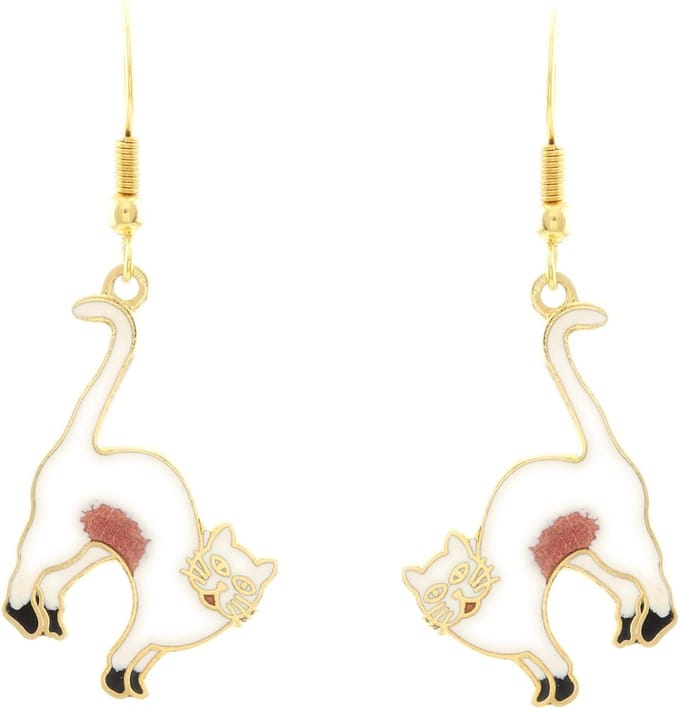 Behave - Oorhangers dames - kattenmotief - wit en roze - 4 cm