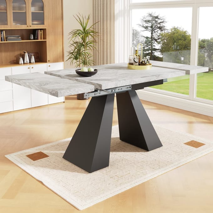 Uitschuifbare eettafel 99-159×74 cm - keukentafel - ruim werkblad - voor thuiswerken en woonkamer - grijs tafelblad