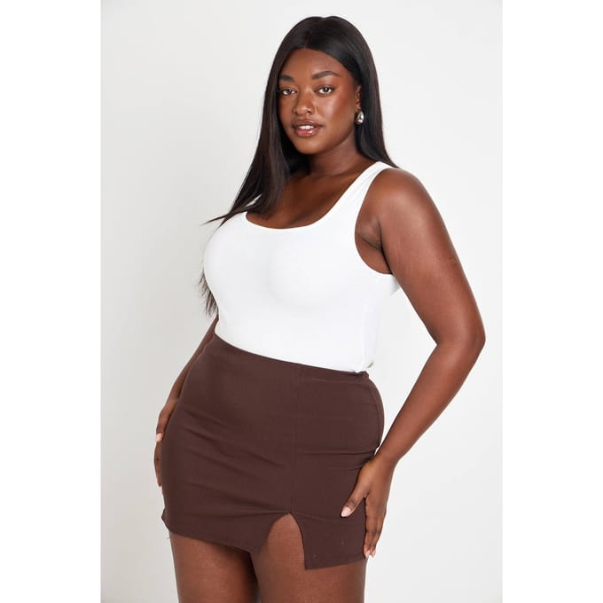 boohoo Dames Plus Bengaline Split A-lijn Rok | Chocolate | Maat: 16