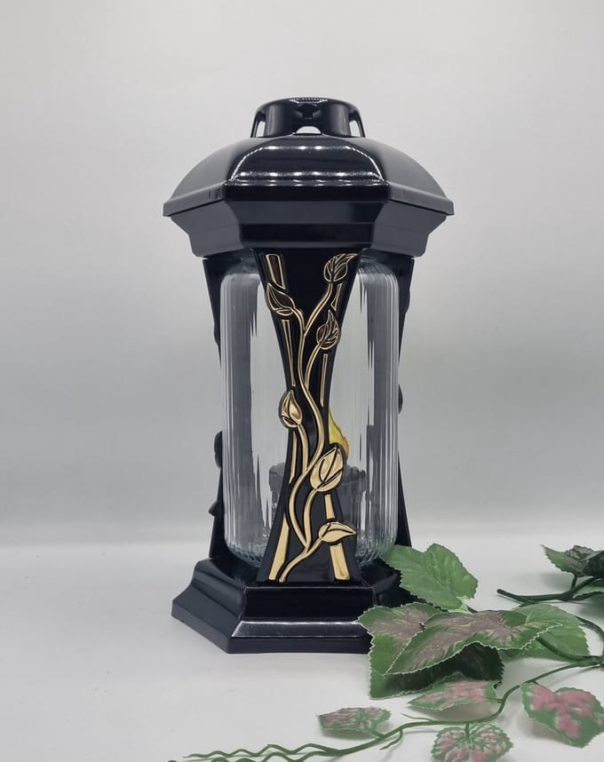 Herdenkingslicht - L-40 - Roos - Lantaren - Goud - Incl LED Warm wit (Zwart) - Windlicht - Graflicht