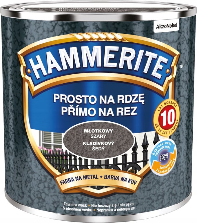 Hammerite Direct op roest hamer 0,25 l, grijs