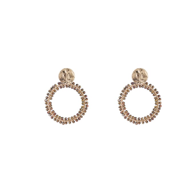Day&Eve by Go Dutch Label Oorknoppen Cirkel Dubbele Rij Kralen Cinnamon