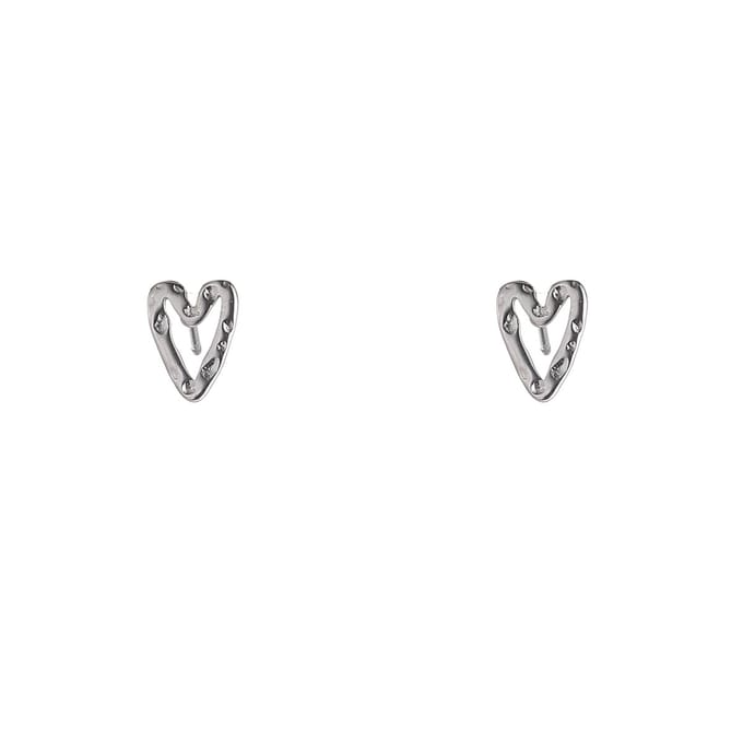 Go Dutch Label Oorknoppen Hammered Heart Stud Zilverkleurig