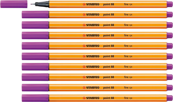 STABILO point 88 - Premium Fineliner - Fine 0,4 mm – Lila Paars – Doos 10 stuks