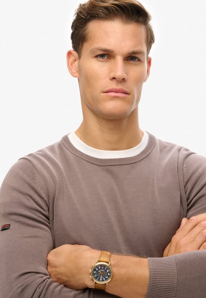 Superdry - Essentials lichtgewicht gebreid sweatshirt met ronde hals - Heren - Sweaters