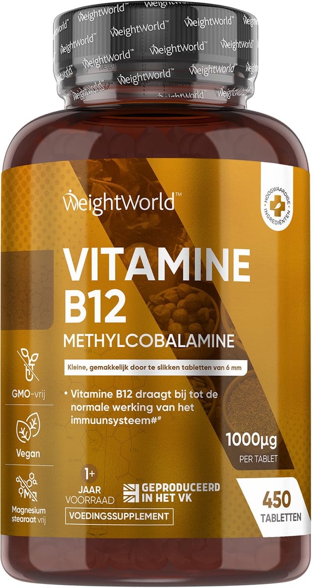 WeightWorld Vitamine B12 tabletten - 1000 mcg - 450 vegan mini-tabletten voor 1+ jaar voorraad