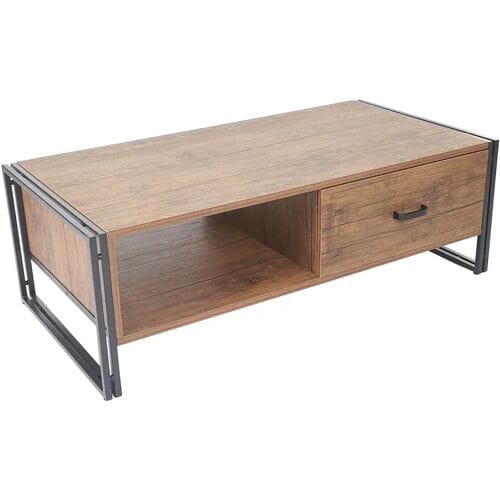 Salontafel MCW-A27, bijzettafel woonkamertafel, 41x120x60cm 3D structuur, metaal MDF ~ wilde eik look