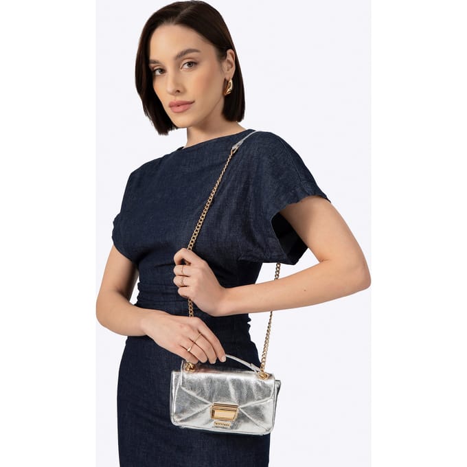 Wittchen - Mini Crossbody Tas - Eco-Leer - Glanzend Zilver - Verstelbare Ketting