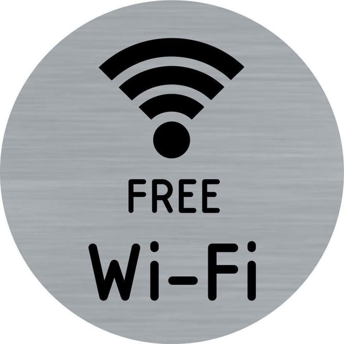 Deurbordje - WiFi - bordje - Free WiFi - rond met RVS look