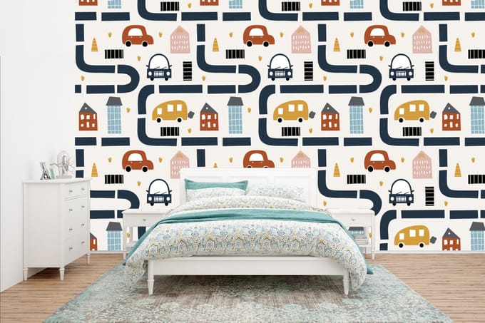 Behang - Fotobehang Design - Jongens - Auto - Kinderen - Breedte 435 cm x hoogte 260 cm
