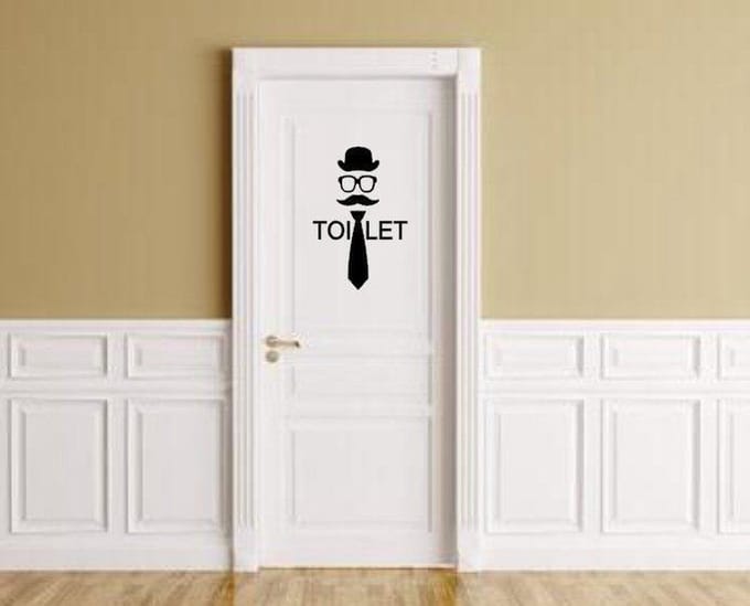 Sticker heren toilet stropdas hoed bril & snor zwart | Rosami