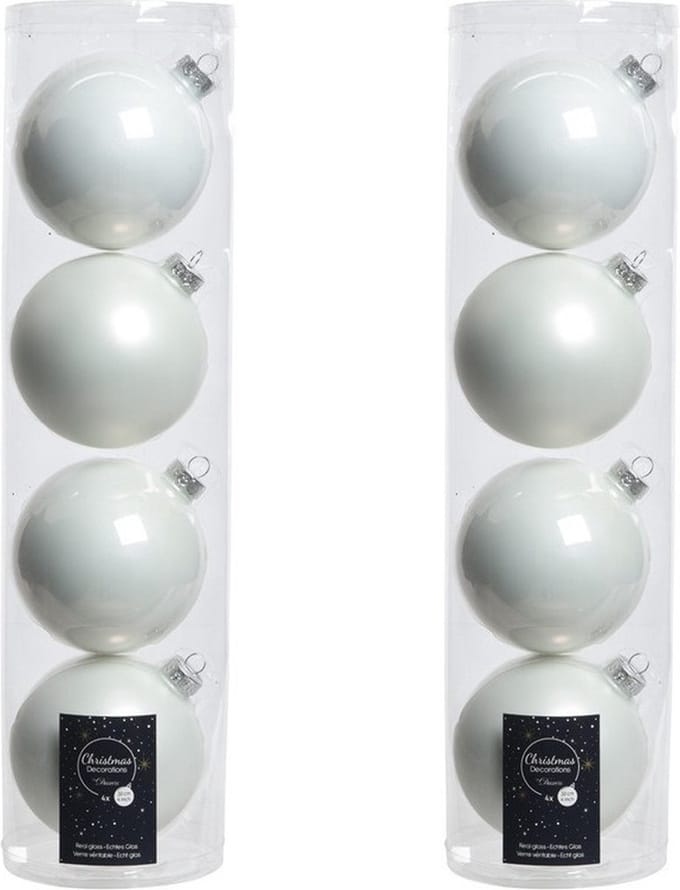 Decoris kerstballen - 8x st - wit - D10 cm - glas - kerstversiering