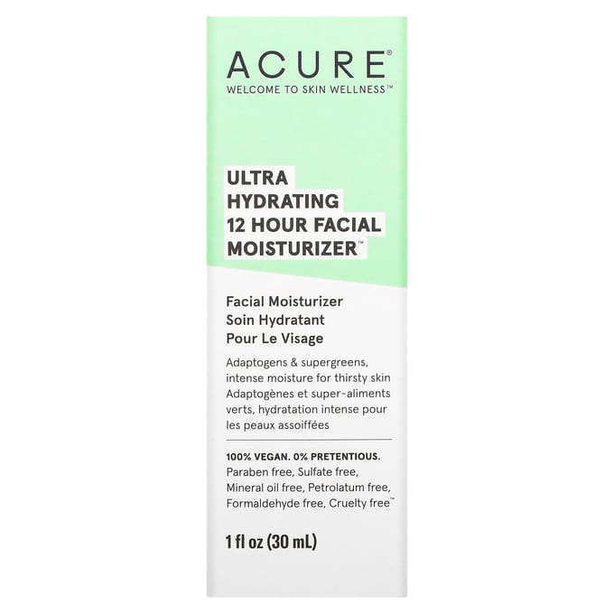 ACURE, Ultra Hydrating 12-Hour Facial Moisturizer, 1 fl oz (30 ml) white