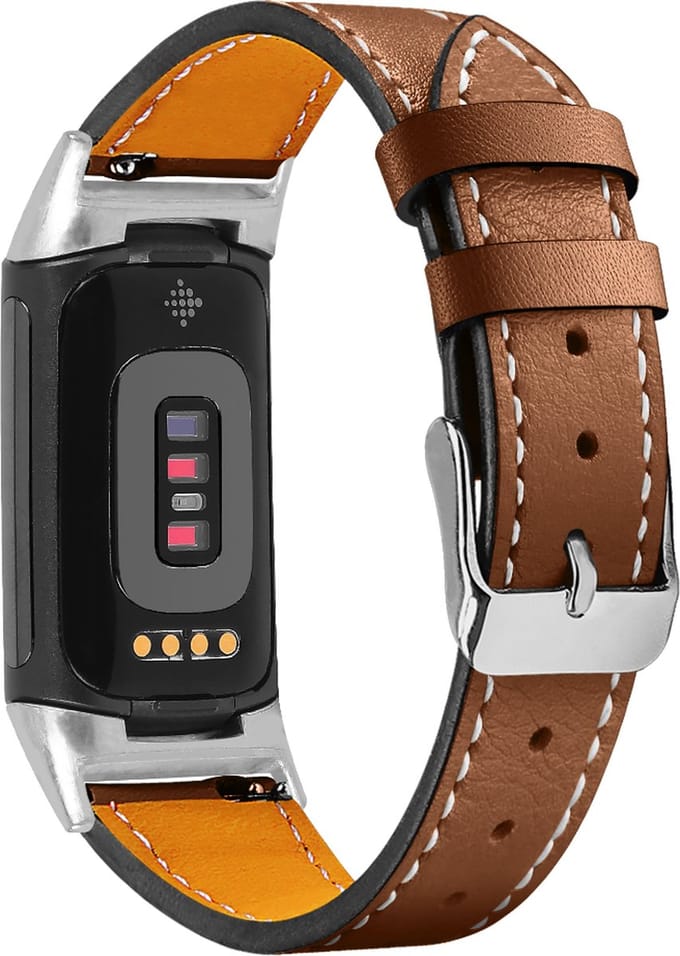 YONO Bandje geschikt voor Fitbit Charge 6 - 5 - Leer - Bruin