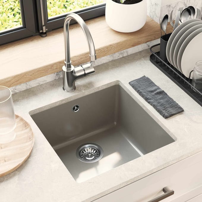vidaXL - Wasbak - 80% - Kwarts - en - 20% - Hars - 430 - x - 460 - mm - Grijs