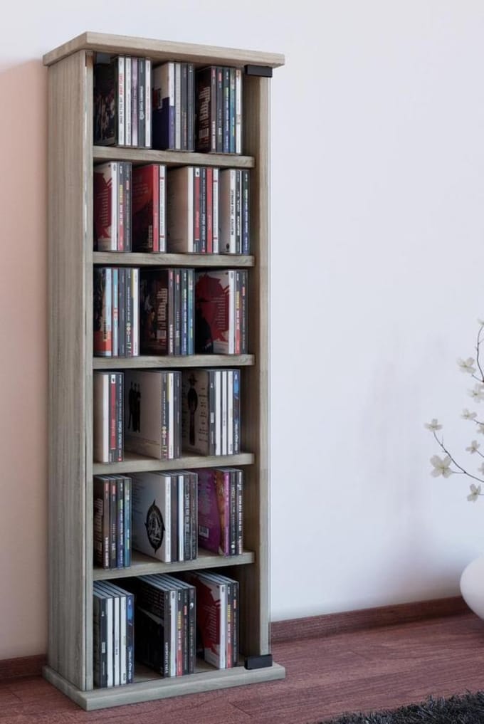 Houten CD DVD-standaard plank kabinet opslag staande plank Vetro glazen deur
