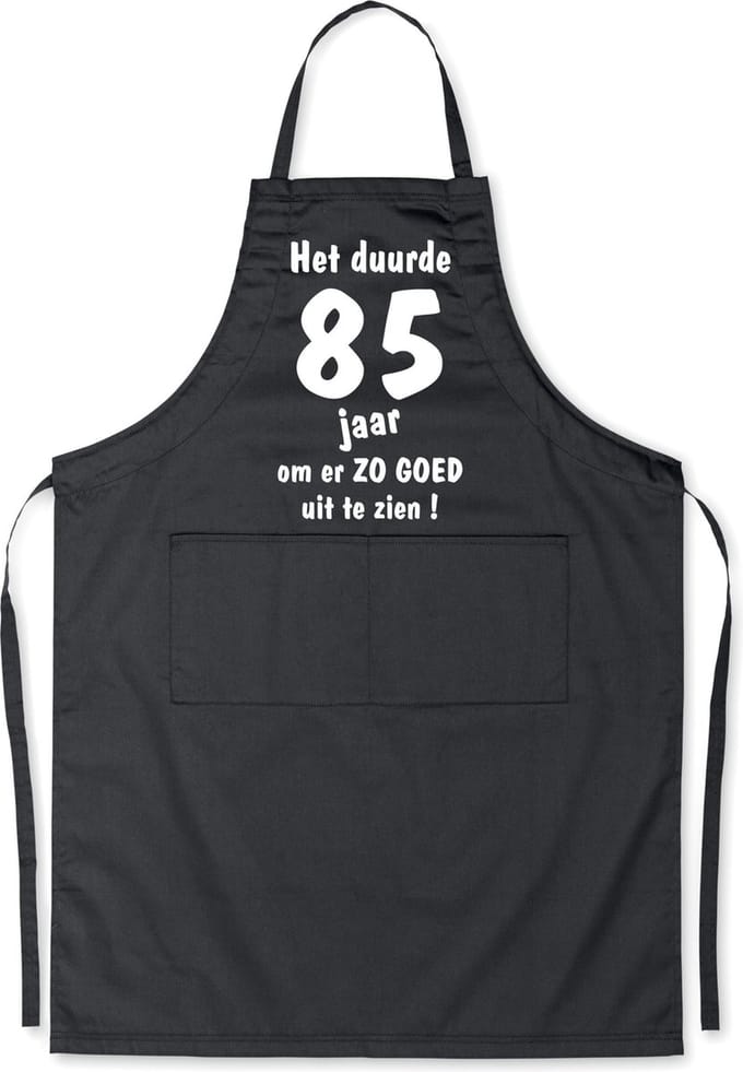 Mijncadeautje - Luxe Keukenschort - Het duurde 85 jaar - Unisex - Zwart - Leeftijd