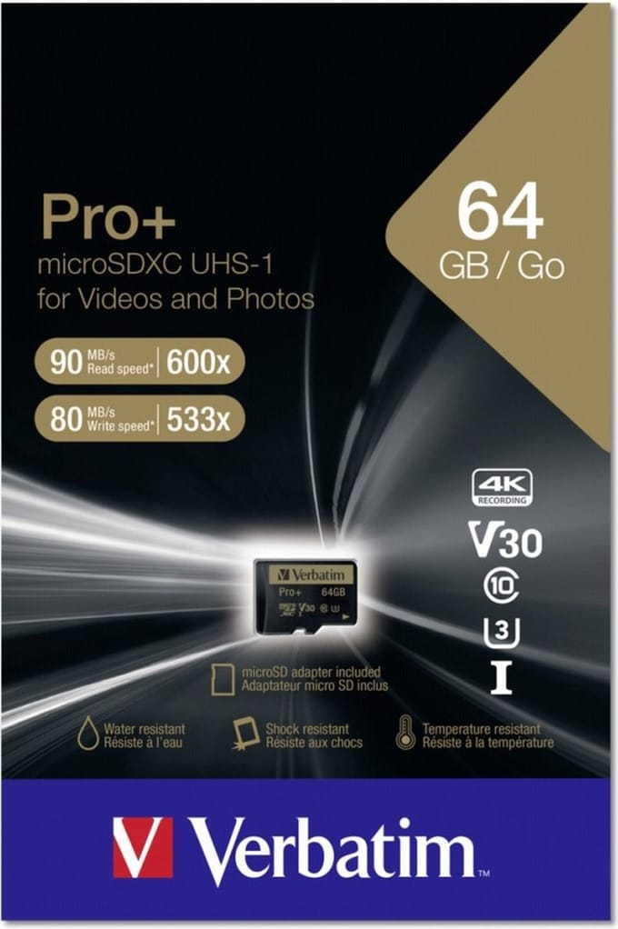 Verbatim Micro SDXC Pro+ 64GB Class 10 UHS-I incl Adapter