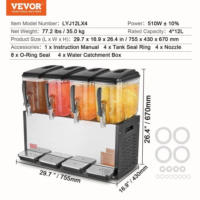 Commerciële Drankdispenser 12L x 4 Bakken Koude Sapijsdrank Dispenser