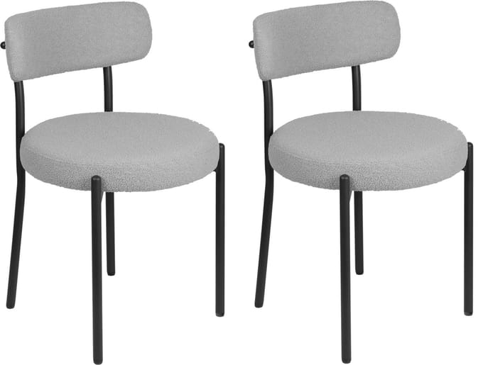 PIPIPOXER-Eetkamerstoel - Set Van 2 -metalen poten+Teddy Velvet, Grijs