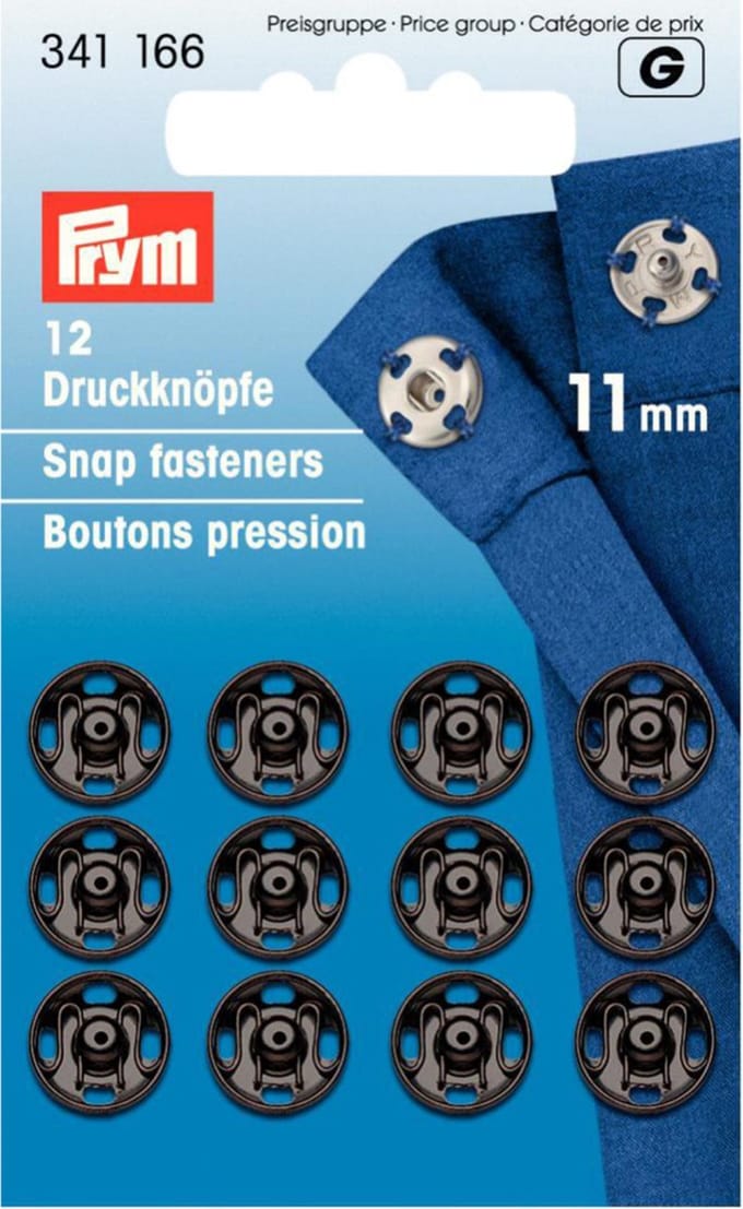 Aannaaidrukknopen 11 mm zwart 12st.