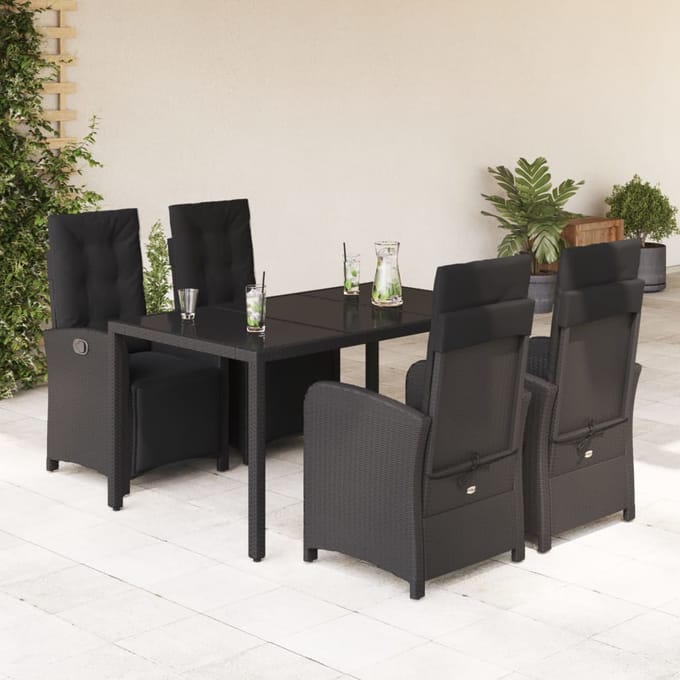 vidaXL - 5-delige - Tuinset - met - kussens - poly - rattan - zwart