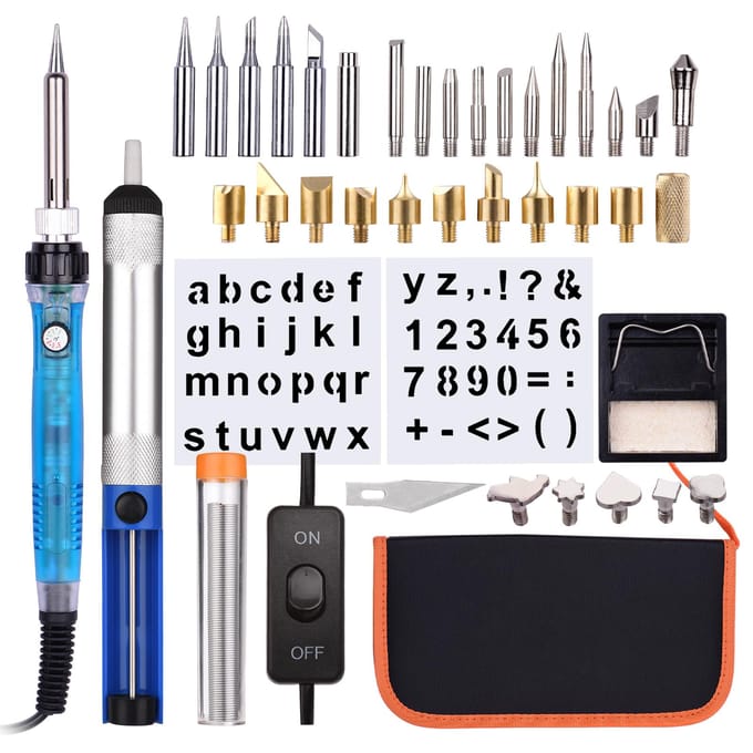 Houtbrandgereedschapskit 38PCS Professionele Pyrografiepen met AAN/UIT-knop Soldeerboutset US Plug