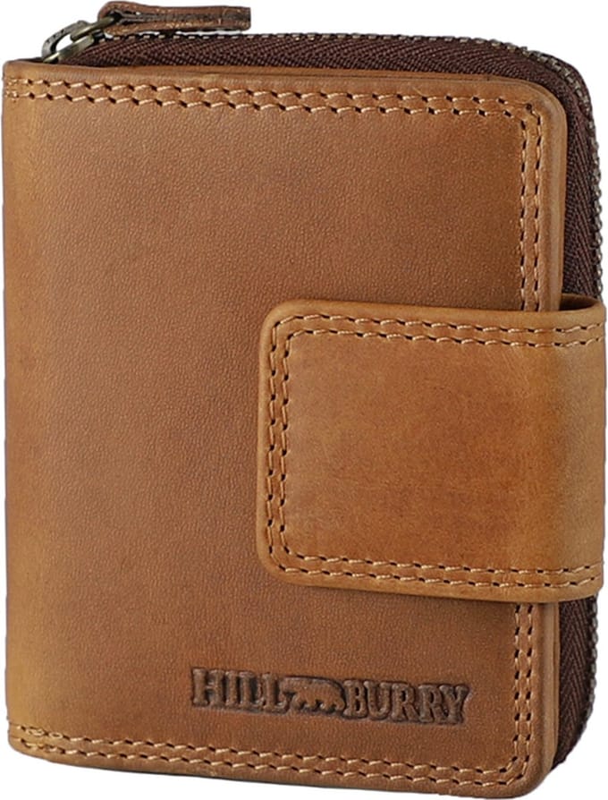 HillBurry Compacte Dames Portemonnee met Clip en Rits - Leren Portefeuille - Klein Model - RFID - Leer - Bruin