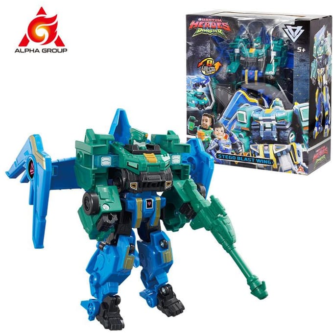 Quantum Heroes Dinoster 2-IN-1 Stego Blast Wing Transformeert van Auto naar Robot Actiefiguur Anime Vervorming Kind Speelgoed Cadeau blue