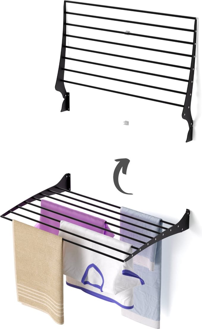 Foxydry Fold 82 cm black wasdroogrek wandmontage clicksysteem - 82 x 50 x 10 cm