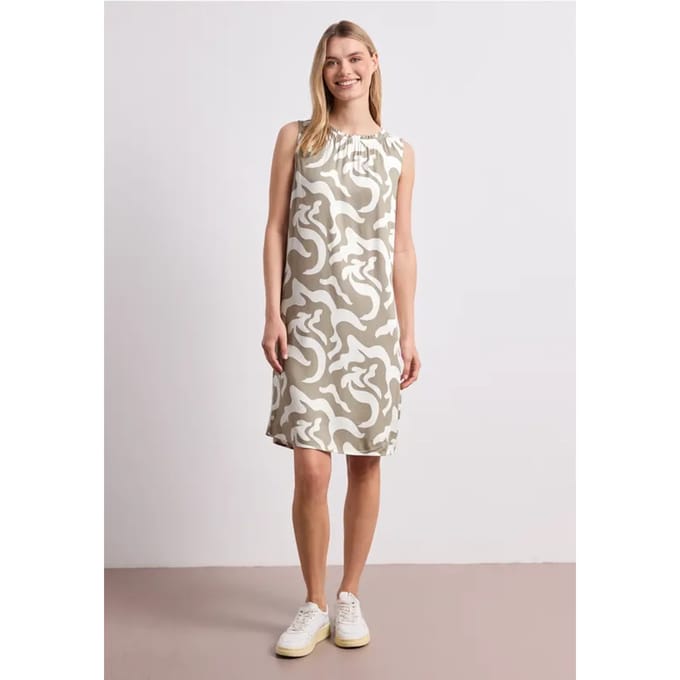 Knielange jurk met ronde hals en print