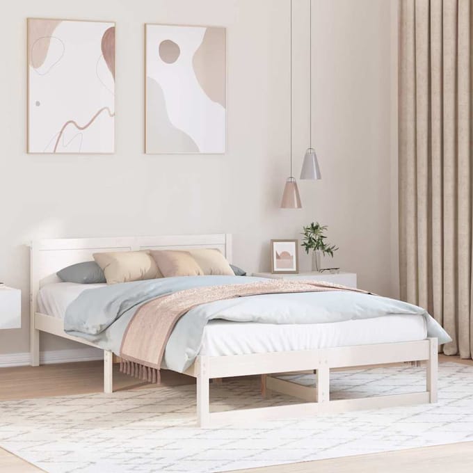 vidaXL - Bedframe - met - hoofdeinde - Wit - 120 - x - 190 - cm - Massief - grenenhout