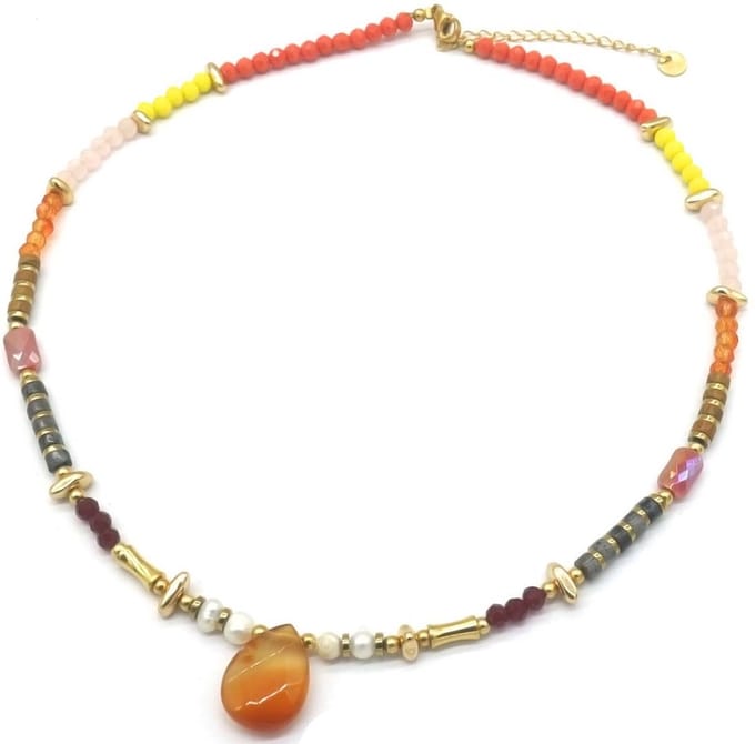 Ketting met Kralen - RVS - Lengte 40-46 cm - Bruin