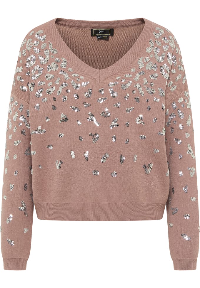 Faina Gebreide trui Dames Taupe zilver