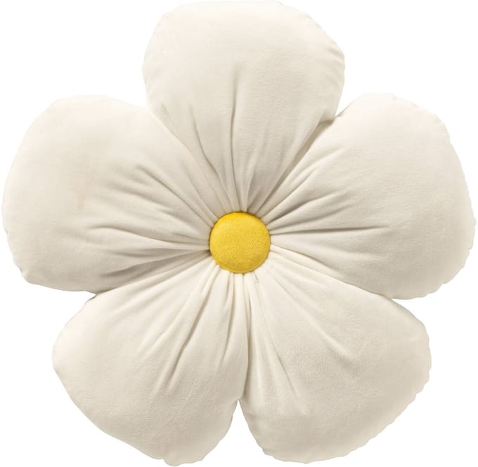 LEANDER - sierkussen Ø40 cm - bloem - Snow White - wit