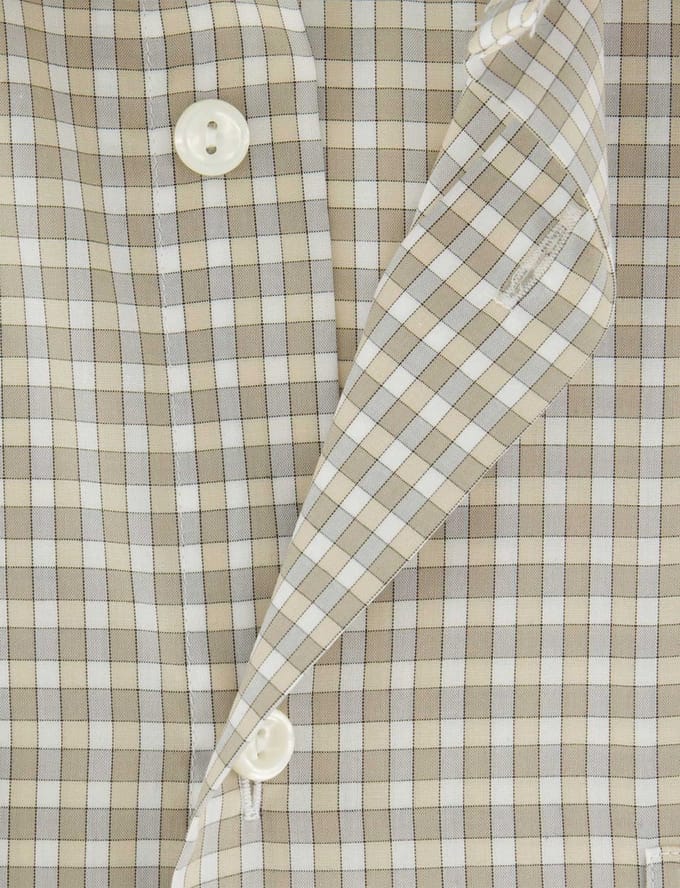 beige overhemd geruit semi-wide spread boord Classic Fit