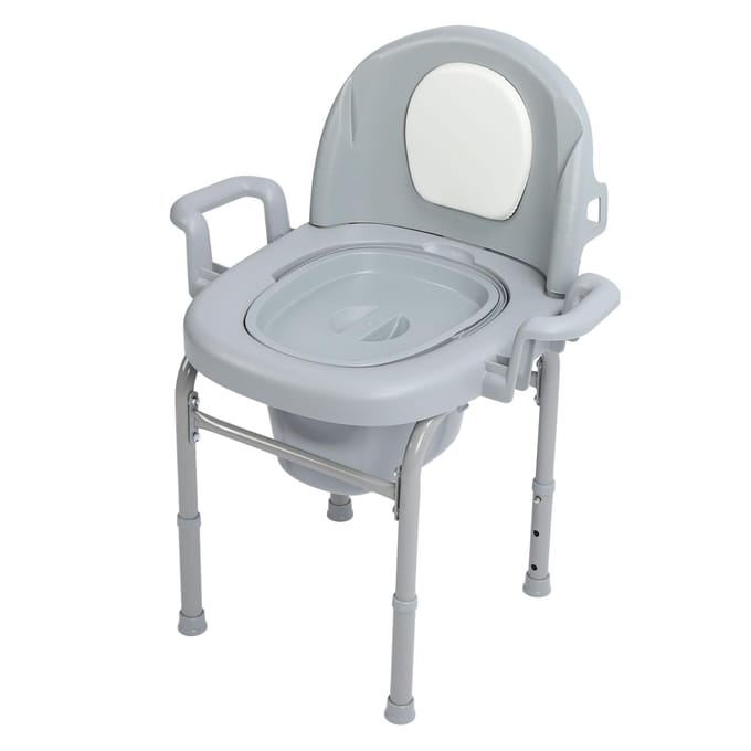 Chaise de toilette de chevet portable 3 hauteurs réglables Siège de toilette mobile avec seau solide rembourré gray