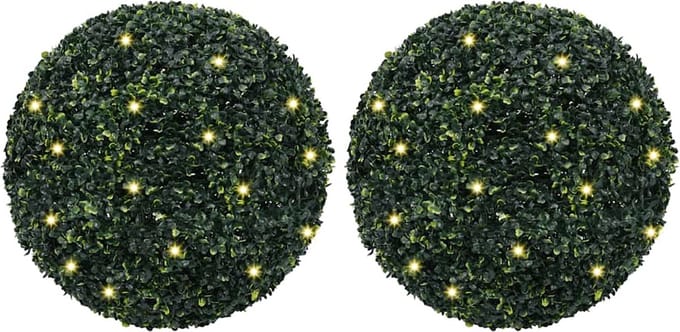 vidaXL - Kunstbuxusballen - met - LED-verlichting - 2 - st - 52 - cm - groen