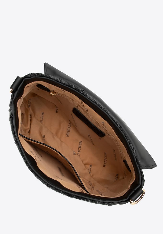 Wittchen Dames Crossbody Tas in Bouclé Stof, Zwart