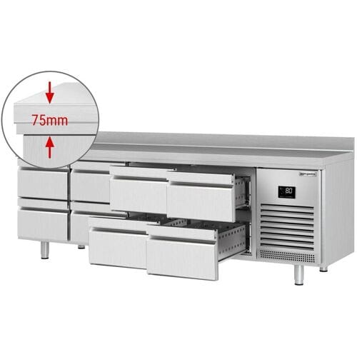 GGM Gastro Kühltisch Premium PLUS - 2452x700mm - 8 Schubladen - Aufkantung