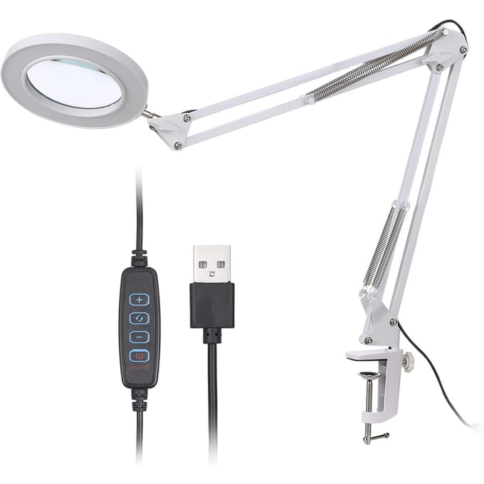 Vergrootglas met 64 LED's Klem Clip Licht 8x Vergroting 10 Niveaus Verstelbaar wit