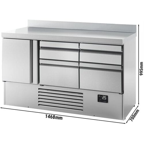 GGM Gastro Kühltisch Premium PLUS - 1460x700mm - mit 1 Tür - 4 Schubladen - mit Aufkantung